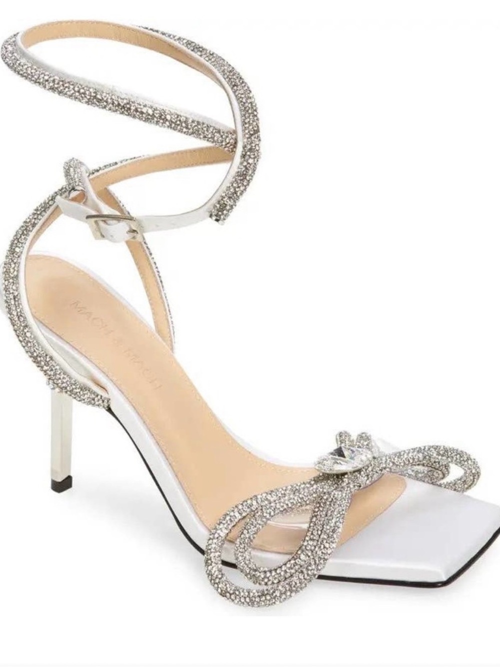 MACH & MACH Silver Crystal Bow Ankle-Wrap Heel